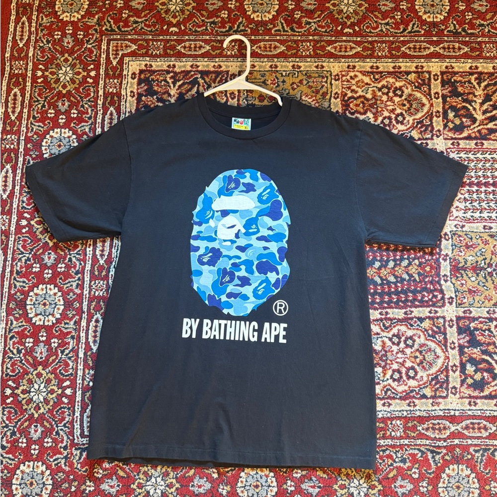 Bape Black Tee with Blue Camo Ape Head